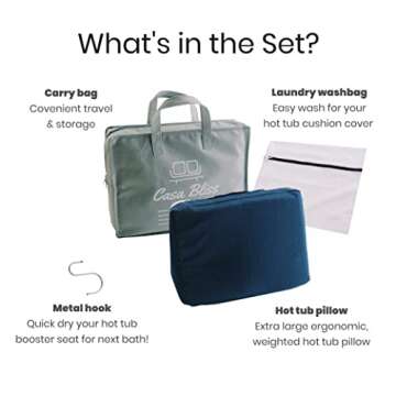 Weighted Hot Tub Booster Seat for Adults Giftable Set + Accessories; 15x13 Non-Slip Quick Dry Hot Tub Seats with Study Handles & Washable Mesh Cover; Bonus Gift Bag, Laundry Net, Metal Hook