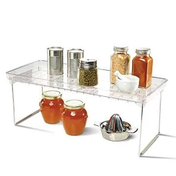 madesmart Clear Stacking Shelf - Large | CABINET COLLECTION | Organizer for Cabinet or Counter | Collapsible Legs for Storage | Non-slip Rubber Feet |