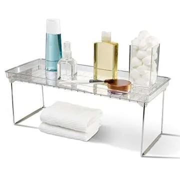 madesmart Clear Stacking Shelf - Large | CABINET COLLECTION | Organizer for Cabinet or Counter | Collapsible Legs for Storage | Non-slip Rubber Feet |