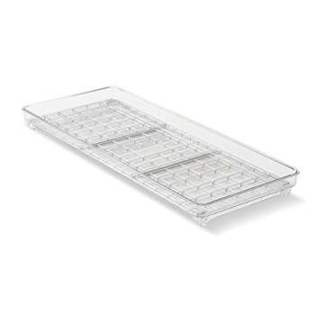 madesmart Clear Stacking Shelf - Large | CABINET COLLECTION | Organizer for Cabinet or Counter | Collapsible Legs for Storage | Non-slip Rubber Feet |