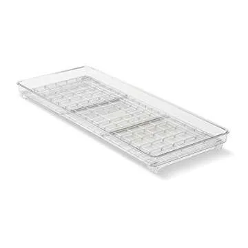 madesmart Clear Stacking Shelf - Large | CABINET COLLECTION | Organizer for Cabinet or Counter | Collapsible Legs for Storage | Non-slip Rubber Feet |