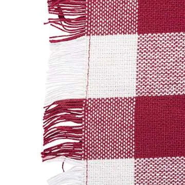 DII Heavyweight Fringed Check Tabletop Collection, Table Runner, 14x72, Wine