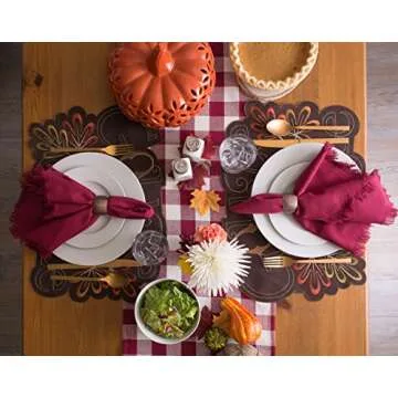 DII Heavyweight Fringed Check Tabletop Collection, Table Runner, 14x72, Wine