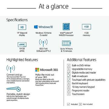 HP Stream 14-inch Laptop, Intel Celeron N4000, 4 GB RAM, 64 GB eMMC, Windows 10 Home in S Mode With Office 365 Personal For 1 Year (14-cb186nr, Brilliant Black) (9MV74UA#ABA)