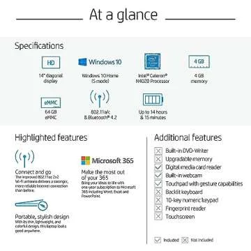 HP Stream 14-inch Laptop, Intel Celeron N4000, 4 GB RAM, 64 GB eMMC, Windows 10 Home in S Mode With Office 365 Personal For 1 Year (14-cb186nr, Brilliant Black) (9MV74UA#ABA)