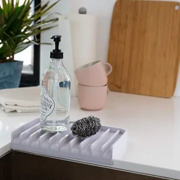 EFFILOGIC Kitchen Soap Tray - Dish Soap Holder for Kitchen Counter Kitchen Sink Sponge Holder Sink Protectors for Kitchen Sink Organizer Drying Mat for Kitchen Counter Bathroom Soap Holder Large White