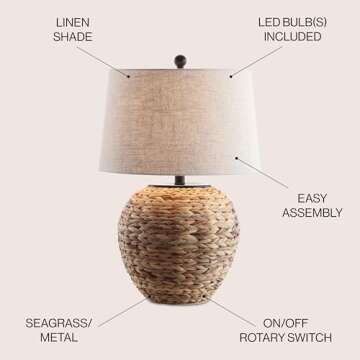 JONATHAN Y JYL6501A Alaro 24.5" Banana Leaf Basket LED Table Lamp Coastal Cottage Industrial Bedside...