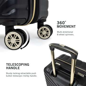 Kenneth Cole REACTION Madison Square Lightweight Hardside Chevron Expandable Spinner Luggage, Black, 2-Piece Set (20" & 28")