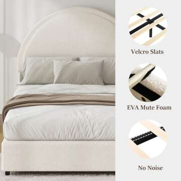 REVOMINCA Twin Size Bed Frame, Upholstered Boucle Bed Frame with Headboard, Modern Twin Beds, Soft Arch Shaped Round Headboard, No Box Spring Required, Easy Assembly, Beige