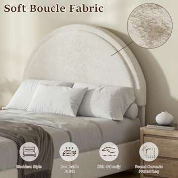 REVOMINCA Twin Size Bed Frame, Upholstered Boucle Bed Frame with Headboard, Modern Twin Beds, Soft Arch Shaped Round Headboard, No Box Spring Required, Easy Assembly, Beige