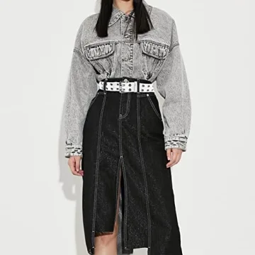 2 Pack Grommet Leather Belts for Men and Women - Black and White