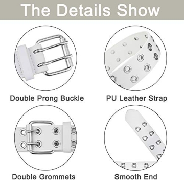 2 Pack Grommet Leather Belts for Men and Women - Black and White