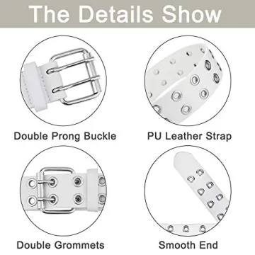 2 Pack Grommet Leather Belts for Men and Women - Black and White