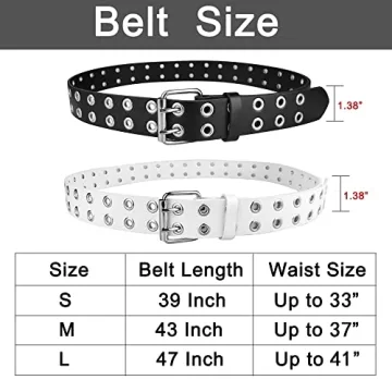 2 Pack Grommet Leather Belts for Men and Women - Black and White