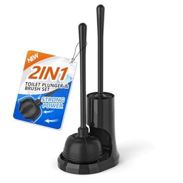 Uptronic Toilet Plunger & Brush Set - Heavy Duty Cleaning Combo with Modern Stand