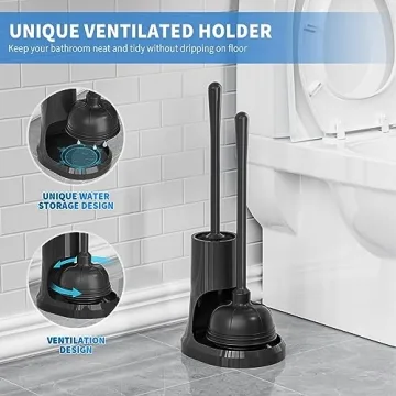 Uptronic Heavy Duty Toilet Plunger and Brush Set with Holder