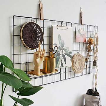 Wall Grid Photo Display Panel, Wall Hanging Metal Wire Pictures Cards and Memo Sheets Holder, Multifunction Mesh Board for Home and Office Decoration, Storage, File Organizer (Black, 17.7" x 37.4")