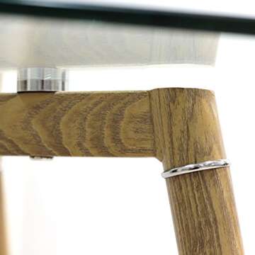 IDS Online Mid Century Dining Table, Office Desk, Glass : 8mm, Wooden Skin