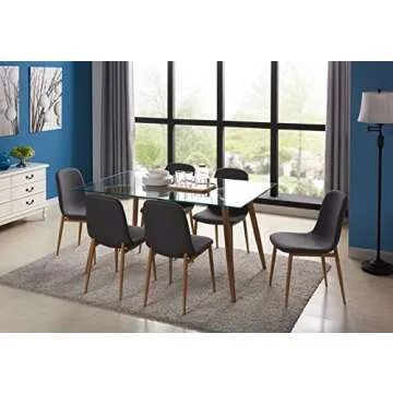 IDS Online Mid Century Dining Table, Office Desk, Glass : 8mm, Wooden Skin