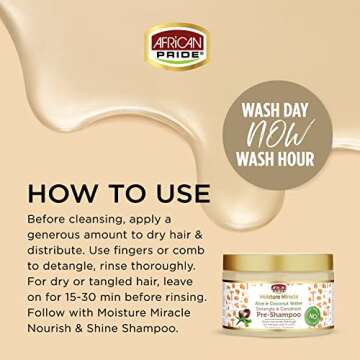 African Pride Moisture Miracle Aloe & Coconut Water Pre-Shampoo - 3 Pack (12 oz) for Natural Coils &...