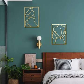 HOTNIU Gold Metal Wall Decor 3 Pieces Minimalist Abstract Wall Art Women Body Shape Line Drawing Wal...