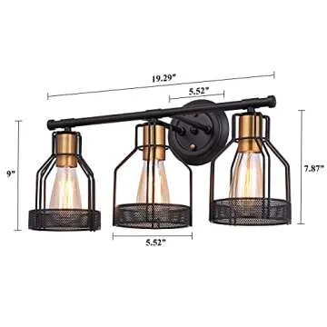 Pauwer Industrial Bathroom Vanity Light 3 Light Farmhouse Metal Cage Bathroom Wall Light Fixture Black Wall Sconce Lighting Edison Vintage Wall Light Fixture for Bathroom Vanity Mirror Cabinet