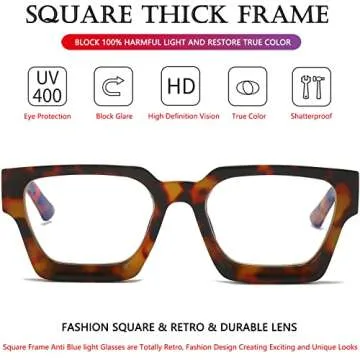 AIEYEZO Square Thick Frame Glasses for Women Men Fashion Blue Light Glasses Trendy Chic Computer Eyeglasses (Black + Tortoise)