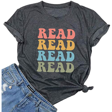 Read Book Shirt Women Book Lovers Tops Bookworm Shirt Funny Retro Read Graphic Print Reading Short S...