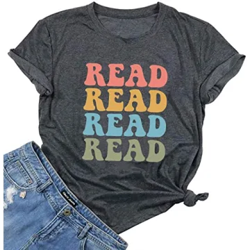 Read Book Shirt Women Book Lovers Tops Bookworm Shirt Funny Retro Read Graphic Print Reading Short S...
