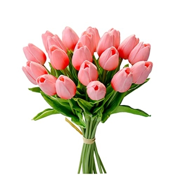 Mandy's 20pcs Realistic Coral Artificial Tulips for All Occasions