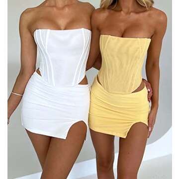 SHESEEWORLD Women's Sexy Split Slit Hem Club Bodycon Pencil Mini Skirt White