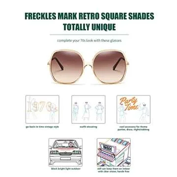 Freckles Mark 70s Super Oversize Square Sunglasses for Women Vintage Rectangular Plastic Frame (Champagne/Gradient Brown)
