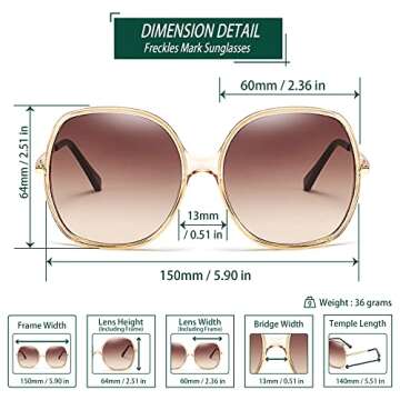 Freckles Mark 70s Super Oversize Square Sunglasses for Women Vintage Rectangular Plastic Frame (Champagne/Gradient Brown)
