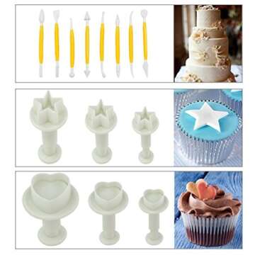HOSL Cake Tools 14 sets (46pcs) Flower Fondant Cake Sugarcraft Decorating Kit Cookie Mould Icing Plunger Cutter Tool