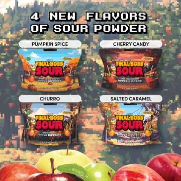 Final Boss Sour - Large Dried Apple Strips with Four Level 2 Sour Powders: Churro, Pumpkin Spice, Salted Caramel & Cherry Candy Apple - Deliciously Tangy Fruit Snacks
