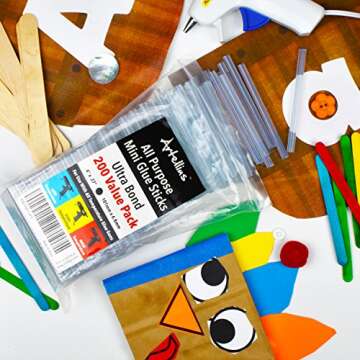 Artellius Mini Hot Glue Sticks (Huge Bulk Pack of 200) 4" and 0.27 Diameter - Compatible with Most Glue Guns