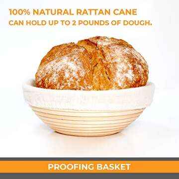 9 inch Banneton Bread Proofing Kit : Sourdough Bread Maker Danish dough Whisk Large Wicker Basket + Bread Scorer Lame + Dough Scraper Tool + Linen Liner Cloth + Banneton Proofing Basket