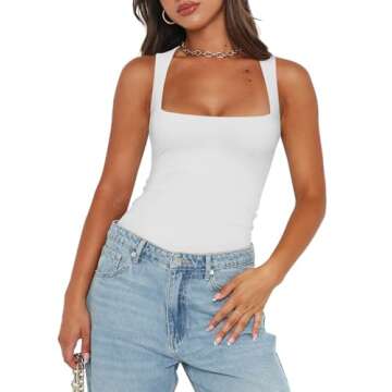 REORIA Womens Summer Sexy Sleeveless Square Neck Double Lined Going Out Cute Thong Bodysuit Tank Top...