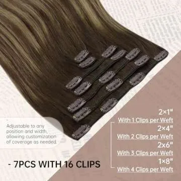 Sunny Hair Clip in Hair Extensions Straight Human Hair Clip in Extensions Remy Clip in Hair Extensions Real Human Hair Extensions Clip ins Balayage Chocolate Brown Ombre Caramel Blonde 24