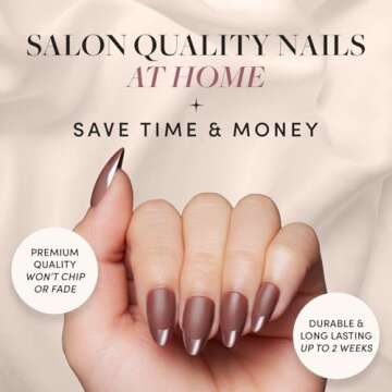 Glamnetic Press On Nails - Terra | Short Almond Dark Brown Nails with Glossy French Tips in a Matte ...