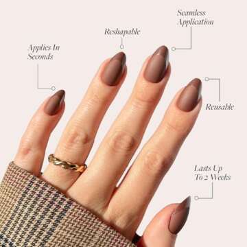Glamnetic Press On Nails - Terra | Short Almond Dark Brown Nails with Glossy French Tips in a Matte Finish | 15 Sizes - 30 Nail Kit with Glue
