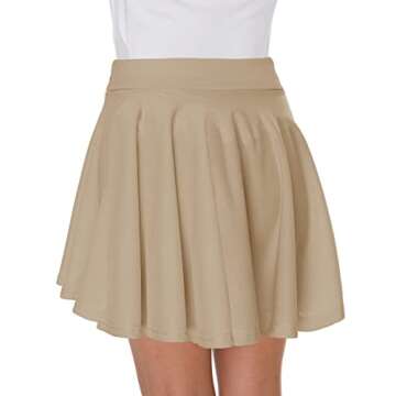 Afibi Casual Mini Stretch Waist Flared Plain Pleated Skater Skirt (Large, Khaki)