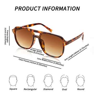 FEISEDY Retro Square Aviator Sunglasses Women Men 70s Vintage Trendy Plastic Frame Sun Glasses B2835