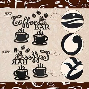 Ferraycle Coffee Bar Decor Coffee Signs for Bar Metal Rustic Sign Hanging Wall Decor Metal Wall Art for Home Office Kitchen(Coffee Bar, Bean and Cup Style)