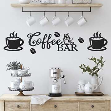 Ferraycle Coffee Bar Decor Coffee Signs for Bar Metal Rustic Sign Hanging Wall Decor Metal Wall Art for Home Office Kitchen(Coffee Bar, Bean and Cup Style)