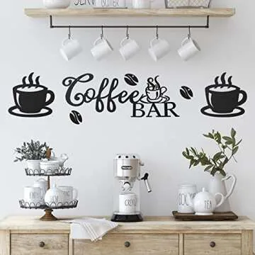 Ferraycle Coffee Bar Decor Coffee Signs for Bar Metal Rustic Sign Hanging Wall Decor Metal Wall Art for Home Office Kitchen(Coffee Bar, Bean and Cup Style)
