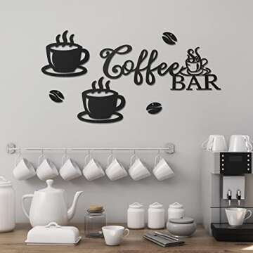 Ferraycle Coffee Bar Decor Coffee Signs for Bar Metal Rustic Sign Hanging Wall Decor Metal Wall Art for Home Office Kitchen(Coffee Bar, Bean and Cup Style)