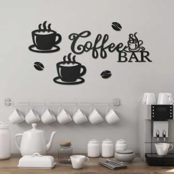 Ferraycle Coffee Bar Decor Coffee Signs for Bar Metal Rustic Sign Hanging Wall Decor Metal Wall Art for Home Office Kitchen(Coffee Bar, Bean and Cup Style)