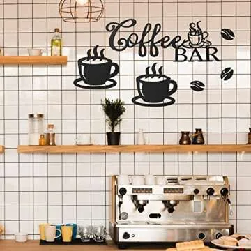 Ferraycle Coffee Bar Decor Coffee Signs for Bar Metal Rustic Sign Hanging Wall Decor Metal Wall Art for Home Office Kitchen(Coffee Bar, Bean and Cup Style)