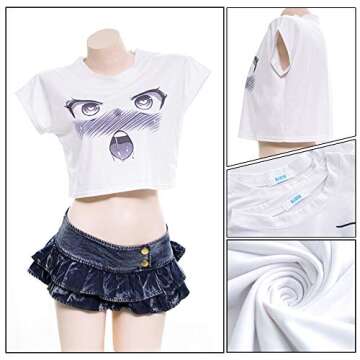 Women's Ahegao Print Short Sleeve Crop Top Casual Round Neck Soild Basic T-Shirt (Ahegao) One Size